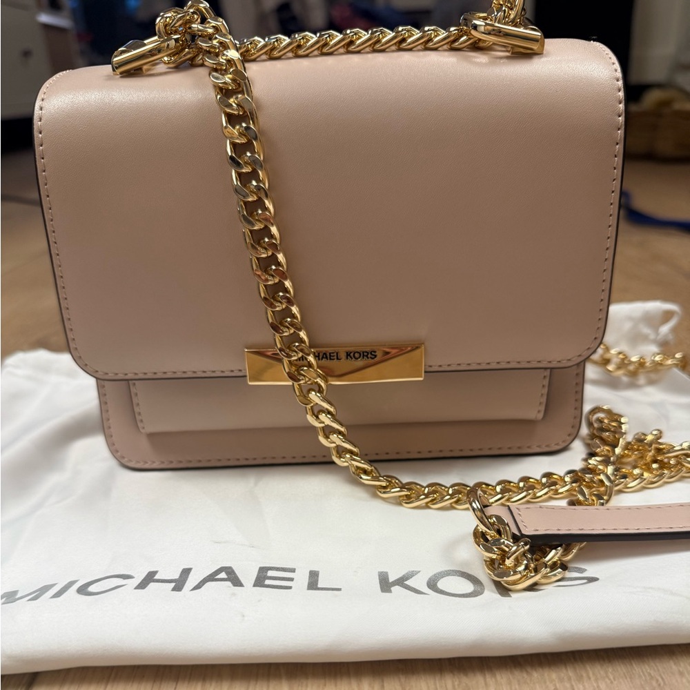 NWOT Michael Kors Blush Pink Small Flap Crossbody Shoulder Bag Gold Chain